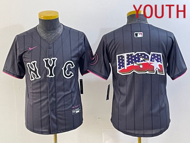 Youth New York Mets Blank Black City Edition 2024 Nike MLB Jersey style 3->youth mlb jersey->Youth Jersey